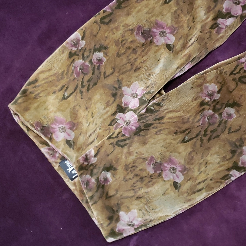 Vintage La Vore Floral Leopard Print Velvet Flare Leg Pants - Picture 6 of 12